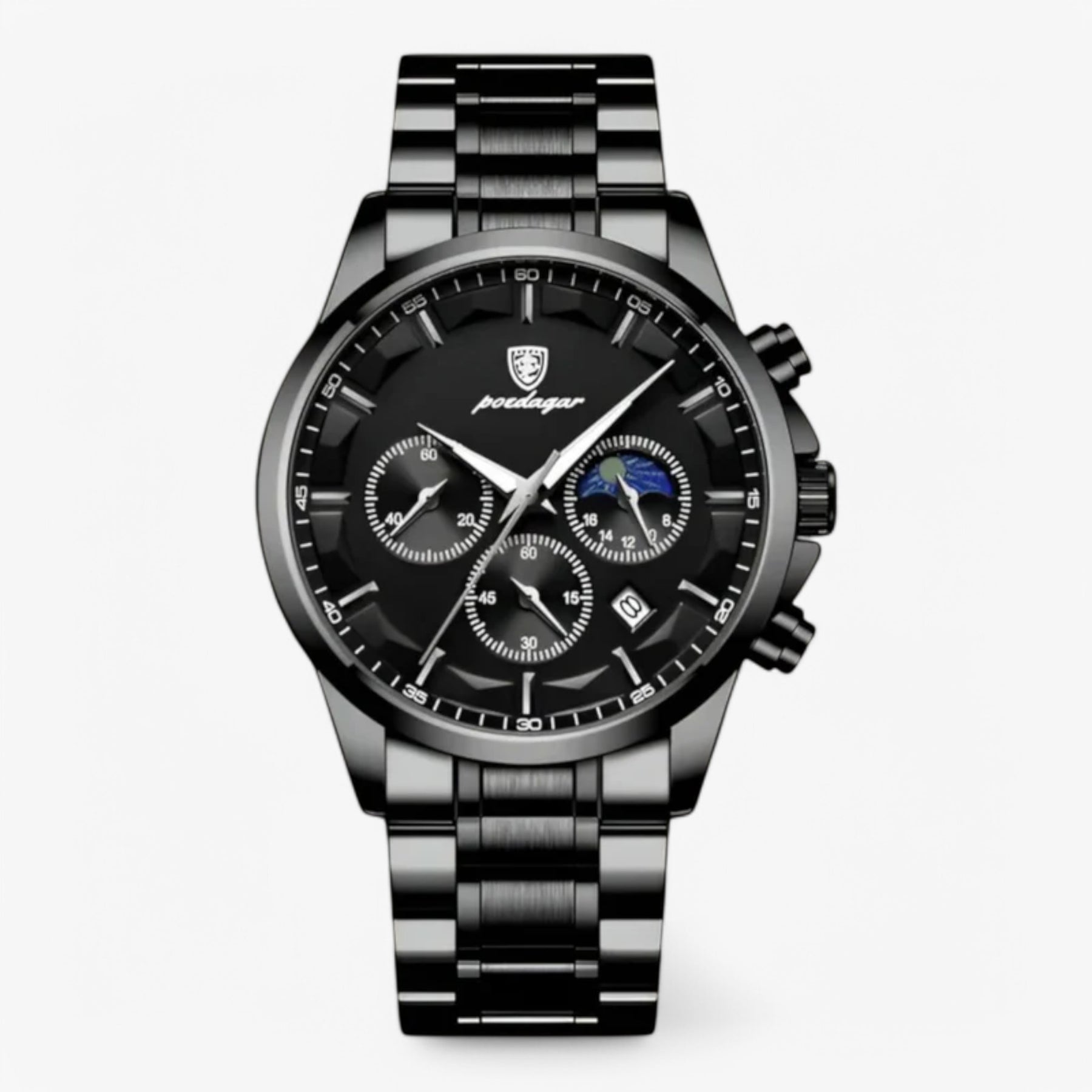 watches : Herenhorloge Zilver RVS - Klassiek Analoog Polshorloge met Schakelband in Zwart van Pantino