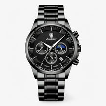 watches : Herenhorloge Zilver RVS - Klassiek Analoog Polshorloge met Schakelband in Zwart van Pantino