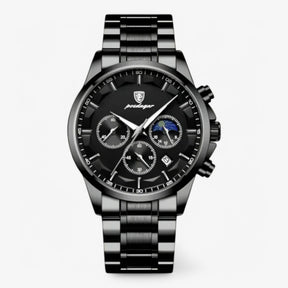 watches : Herenhorloge Zilver RVS - Klassiek Analoog Polshorloge met Schakelband in Zwart van Pantino