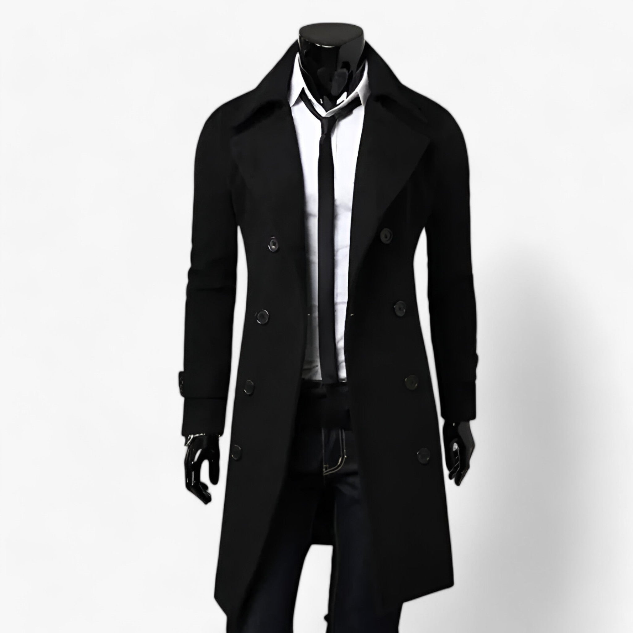 Trench Coat : Trenchcoat voor Heren - Thermoregulerende Elegantie Zwart in Zwart van Pantino