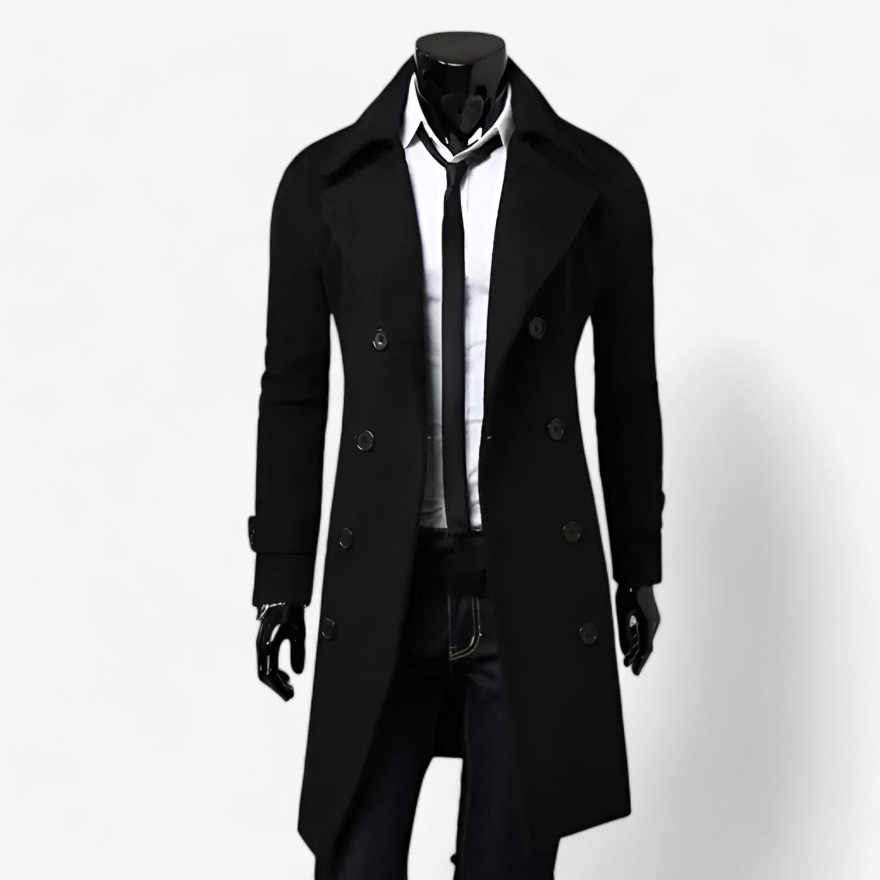 Trench Coat : Trenchcoat voor Heren - Thermoregulerende Elegantie Zwart in Zwart van Pantino