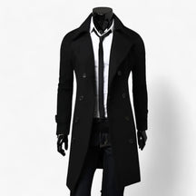 Trench Coat : Trenchcoat voor Heren - Thermoregulerende Elegantie Zwart in Zwart van Pantino