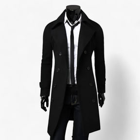 Trench Coat : Trenchcoat voor Heren - Thermoregulerende Elegantie Zwart in Zwart van Pantino