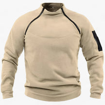 Fleece Jacket : Pullover Heren Olijf - Fleece- met Windbescherming - Tactisch & Casual met Stijve Krage in Khaki van Pantino