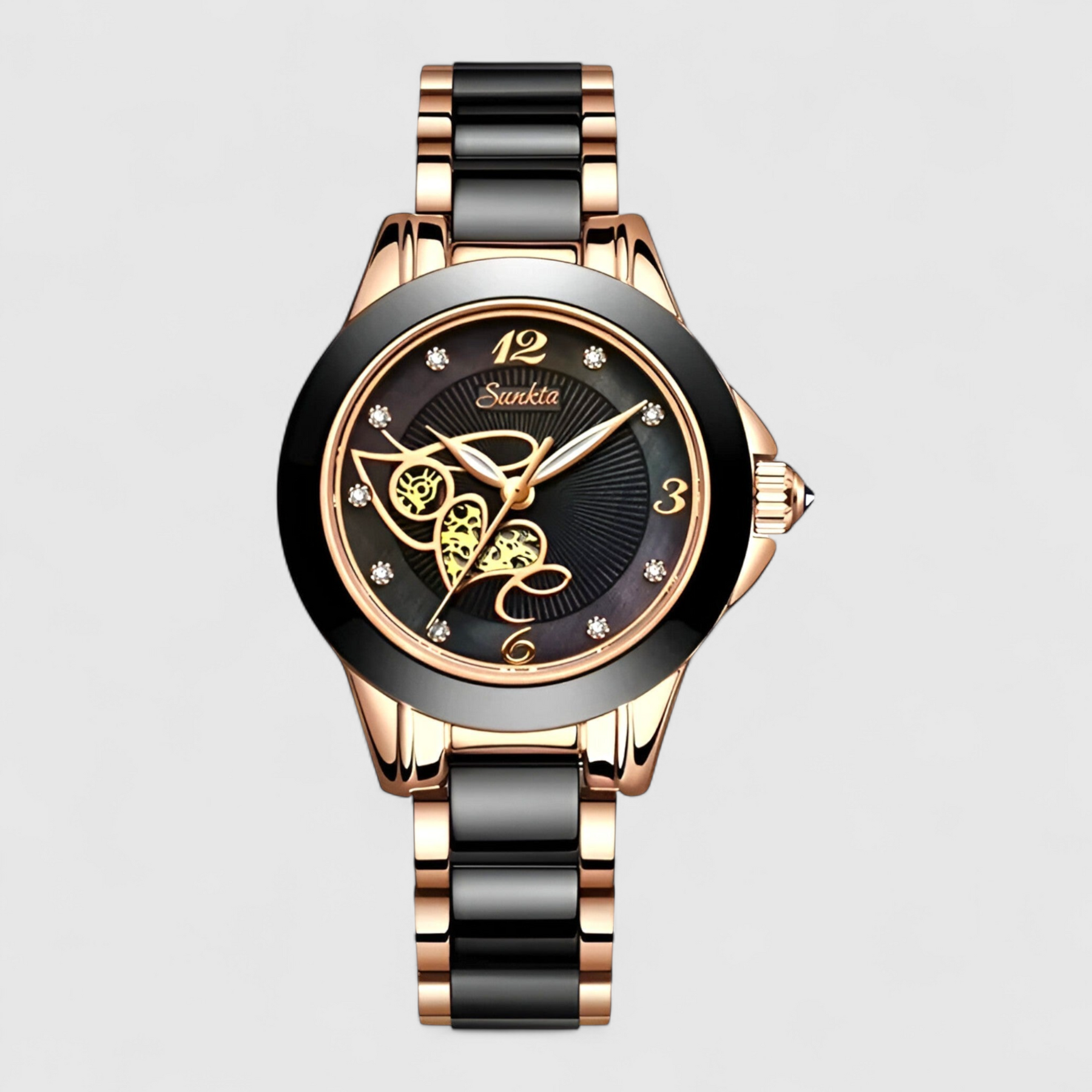 watches : Keramische Klok - Tijdloze Schoonheid en Betrouwbaarheid - Zilver Zwart in Roségoud Zwart Hart van Pantino