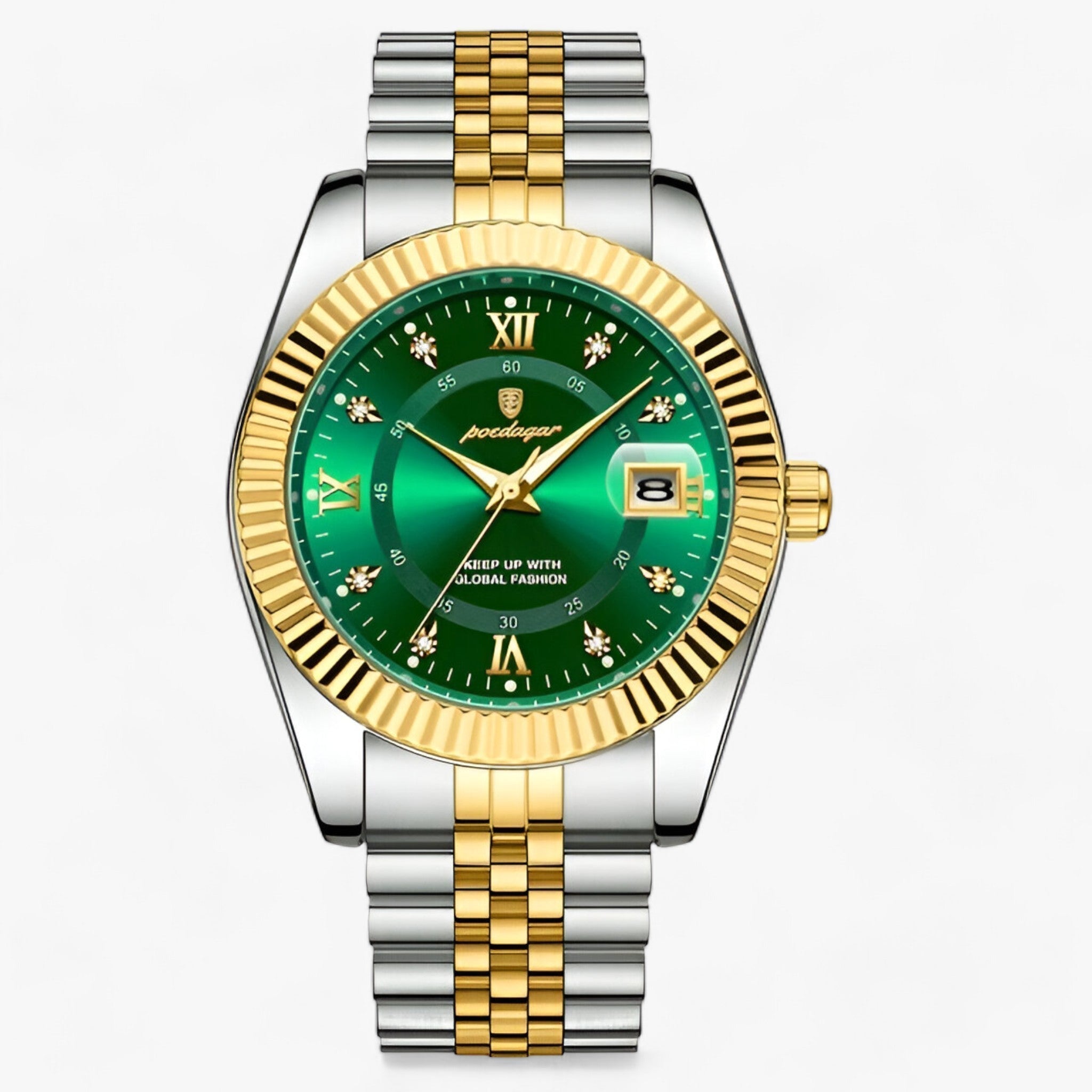 watches : Elegant Heren Quartz Horloge | Roestvrij staal Luxe afwerking in Of Vert van Pantinoshop