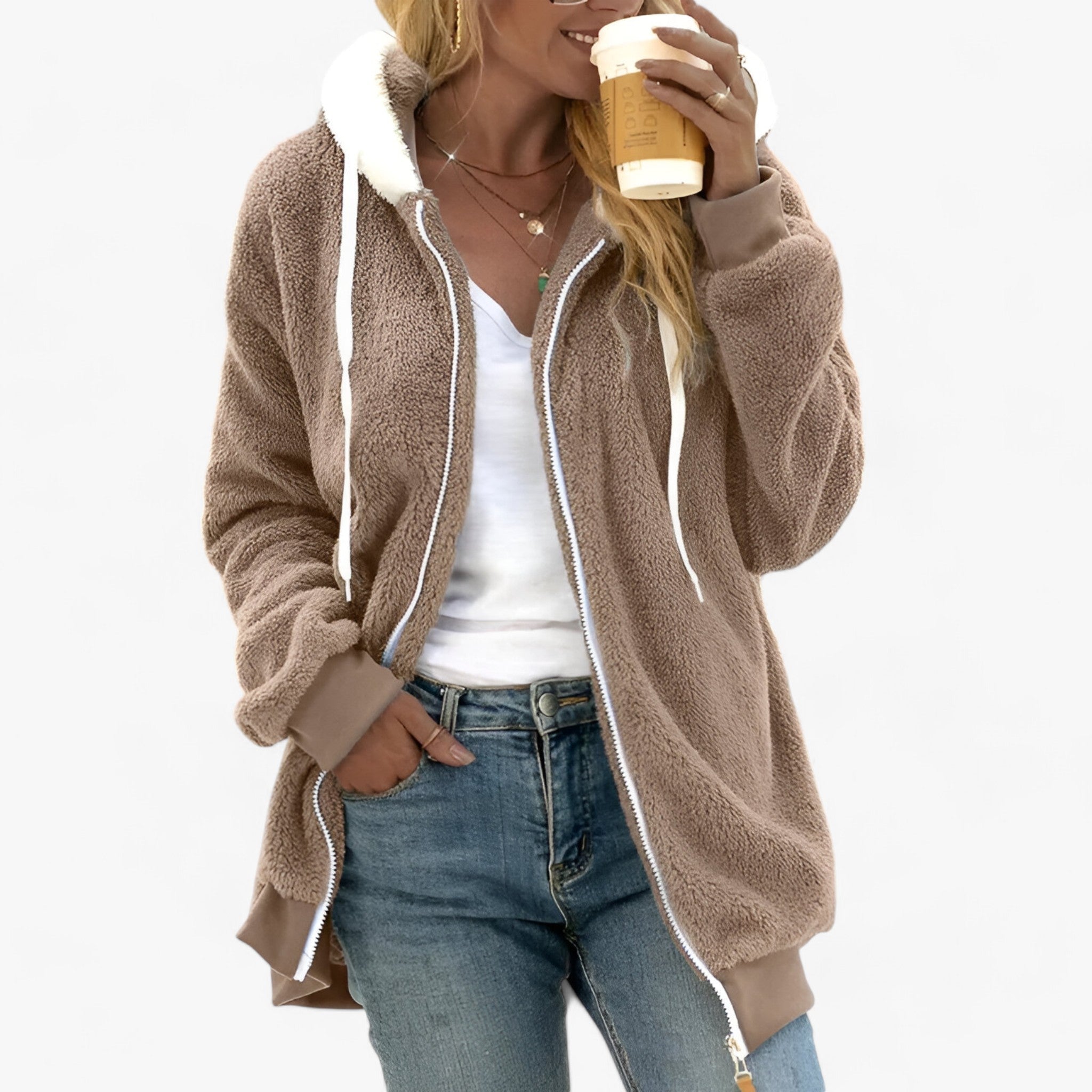 Hoodie : Fleece Hoodie - Comfortabele Warmte voor de Winter in Kaki van Pantino