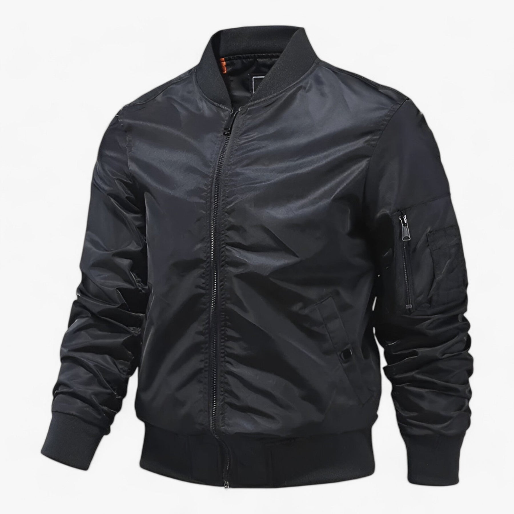 Bomber Jacket : Pilotenjacke Heren - Staande Kragen Vliegerjack Eenkleurig - Zwart in Zwart van Pantino