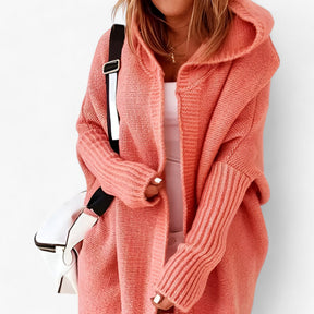 Cardigan : Cardigan Lavendel - Gebreide Hoodie - Chic en Comfortabel voor de Herfst in Kastanjebruin van Pantino