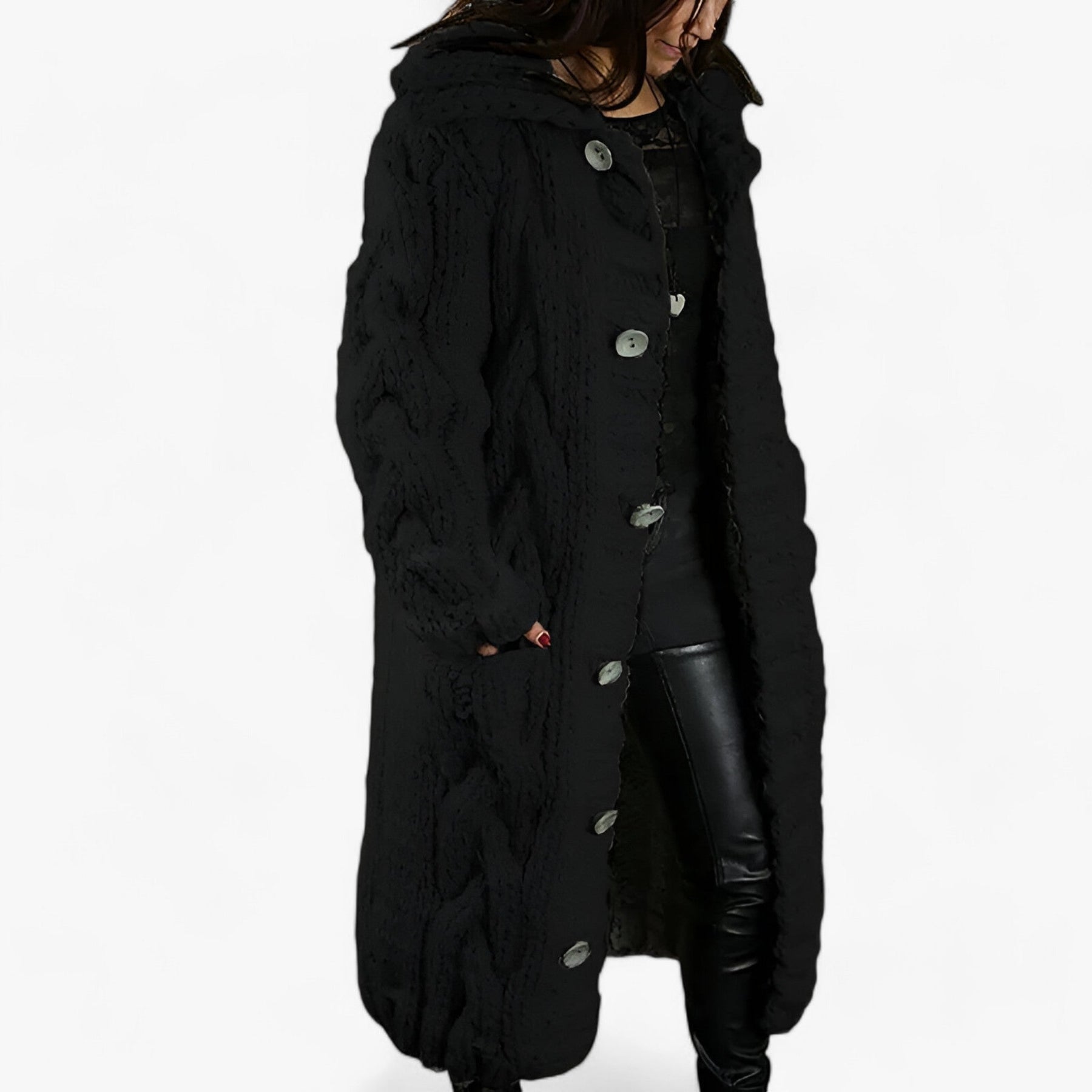 Cardigan : Oversized Cardigan - Moeiteloze Seizoensstijl - Geel in Zwart van Pantino