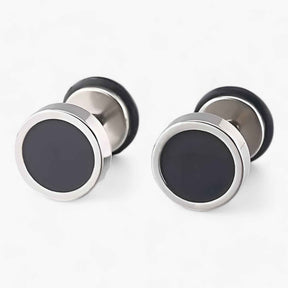Earrings : Zwarte vintage herenoorbellen van titanium en roestvrij staal, punk/rock-stijl in SN-2 pièces van Pantino
