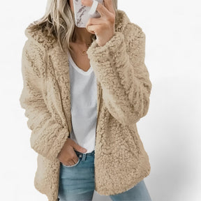 Jacket : Dames Wollen Jas Lichtgrijs met Fleece Voering - Warme Winterjas in Kaki van Pantino