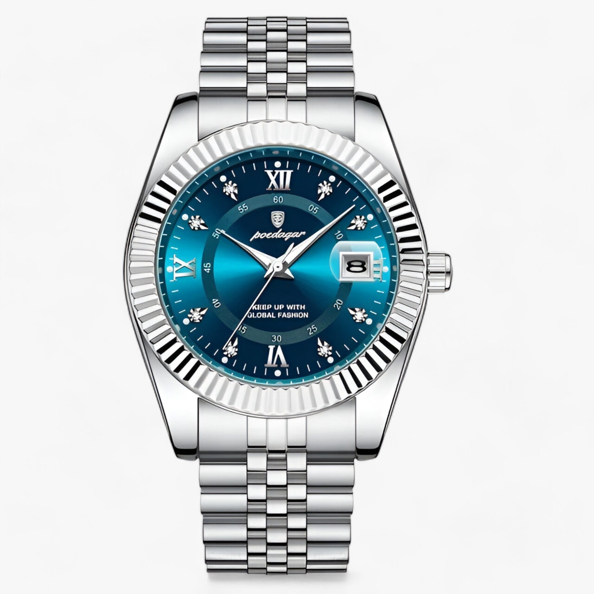 watches : Elegant Heren Quartz Horloge | Roestvrij staal Luxe afwerking in Zilver Blauw van Pantinoshop