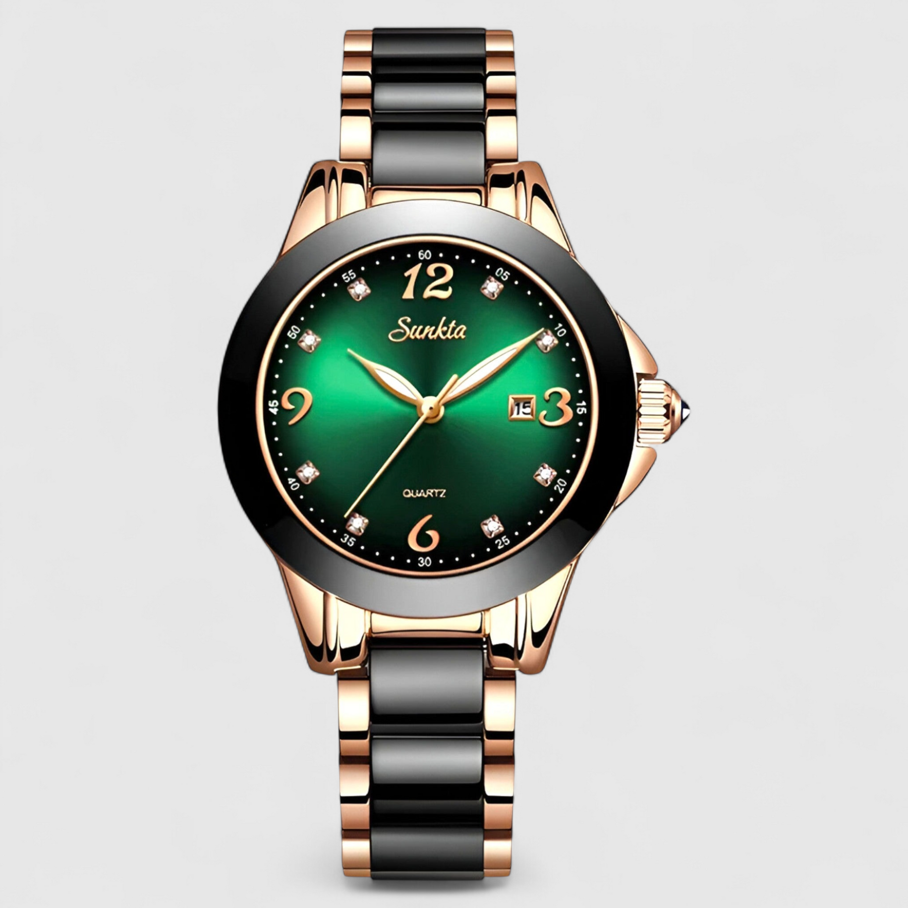 watches : Keramische Klok - Tijdloze Schoonheid en Betrouwbaarheid - Zilver Zwart in Roségoud Groen van Pantino