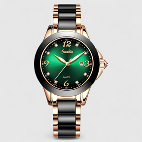 watches : Keramische Klok - Tijdloze Schoonheid en Betrouwbaarheid - Zilver Zwart in Roségoud Groen van Pantino