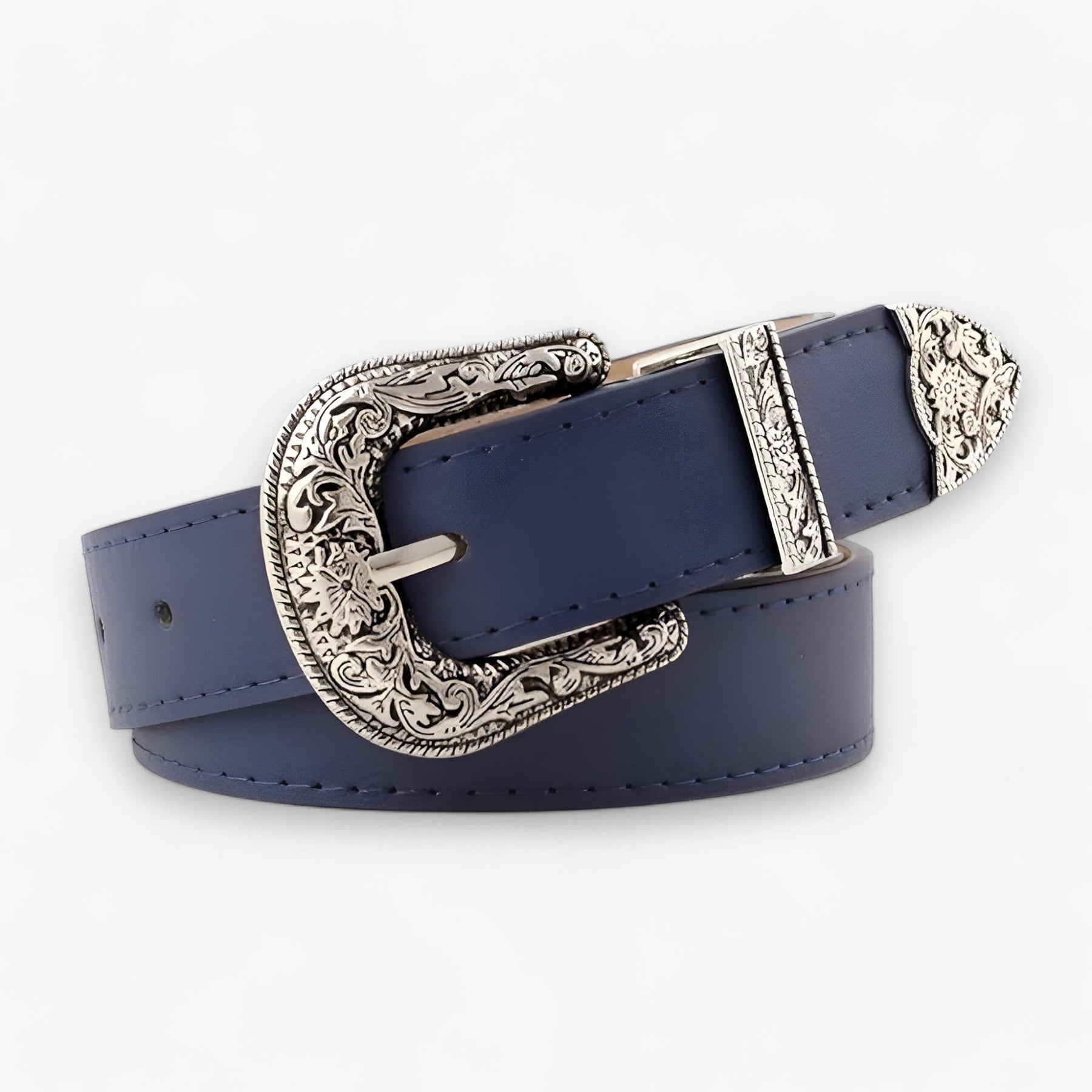 Belt : Leren Stilet Vintage-Stijl Zwart - Duurzame Dames Hakken in Marine 2.8 cm van Pantino