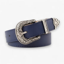 Belt : Leren Stilet Vintage-Stijl Zwart - Duurzame Dames Hakken in Marine 2.8 cm van Pantino