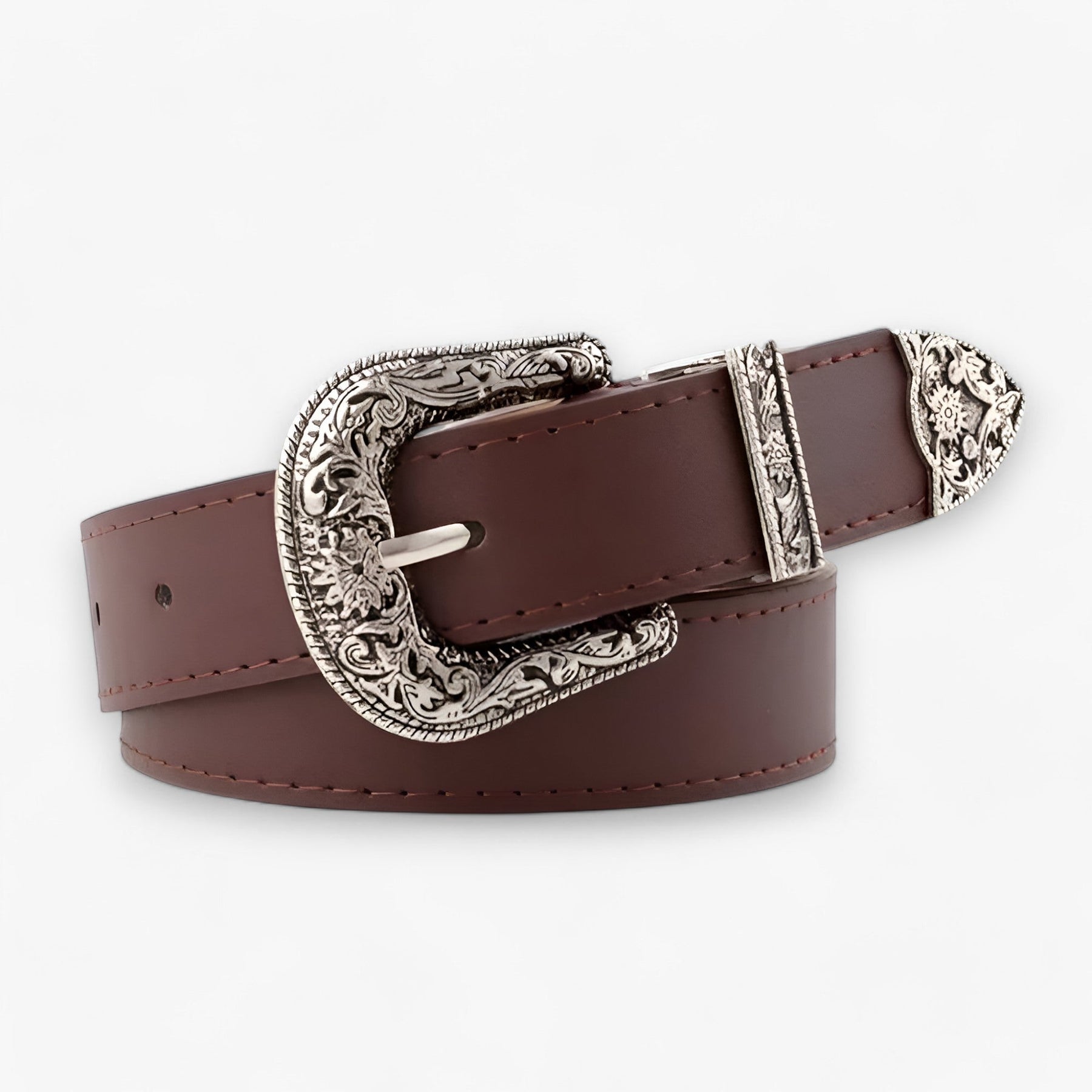 Belt : Leren Stilet Vintage-Stijl Zwart - Duurzame Dames Hakken in Bruin 2.8 cm van Pantino