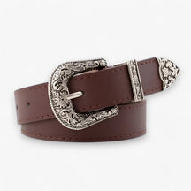 Belt : Leren Stilet Vintage-Stijl Zwart - Duurzame Dames Hakken in Bruin 2.8 cm van Pantino