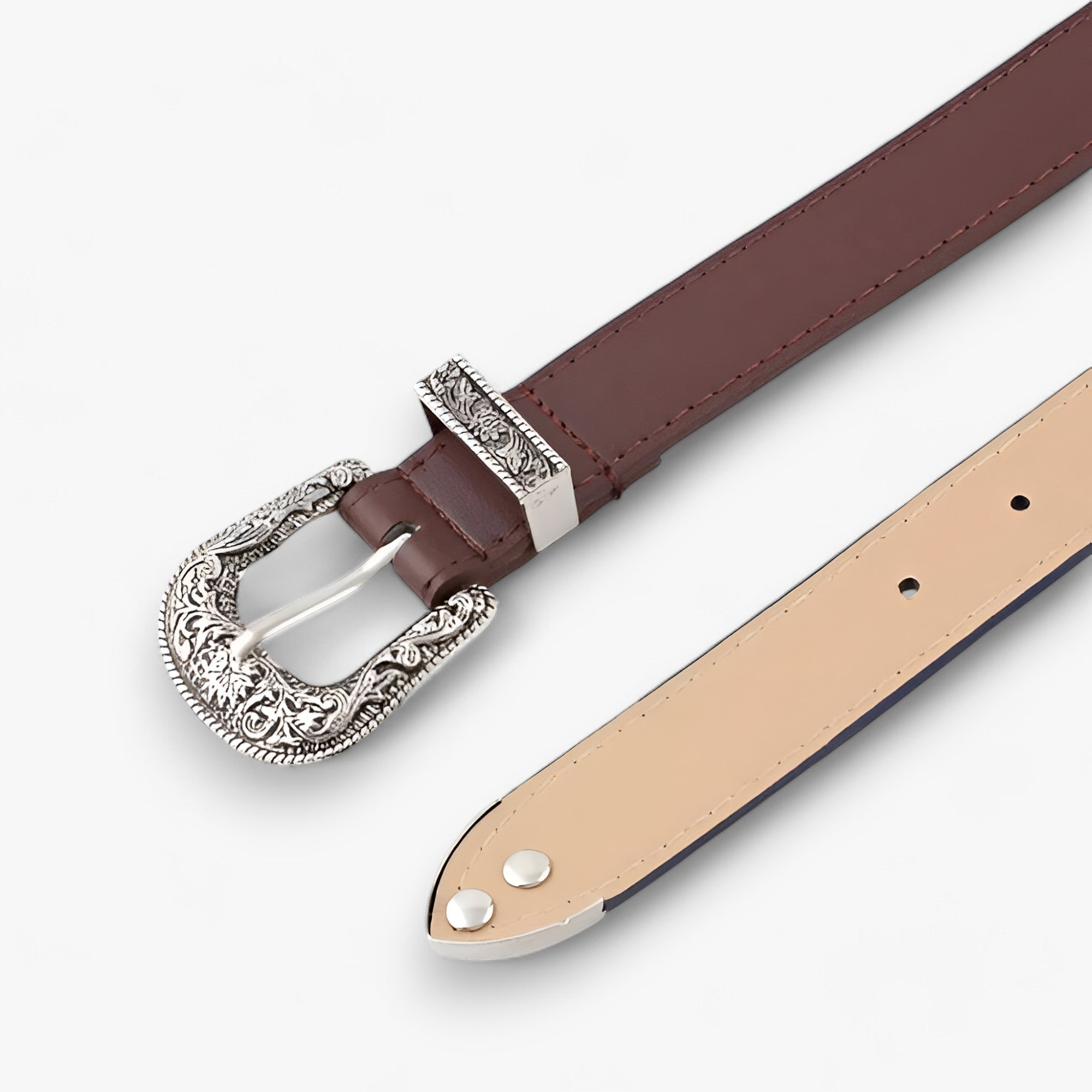 Belt : Leren Stilet Vintage-Stijl Zwart - Duurzame Dames Hakken in van Pantino