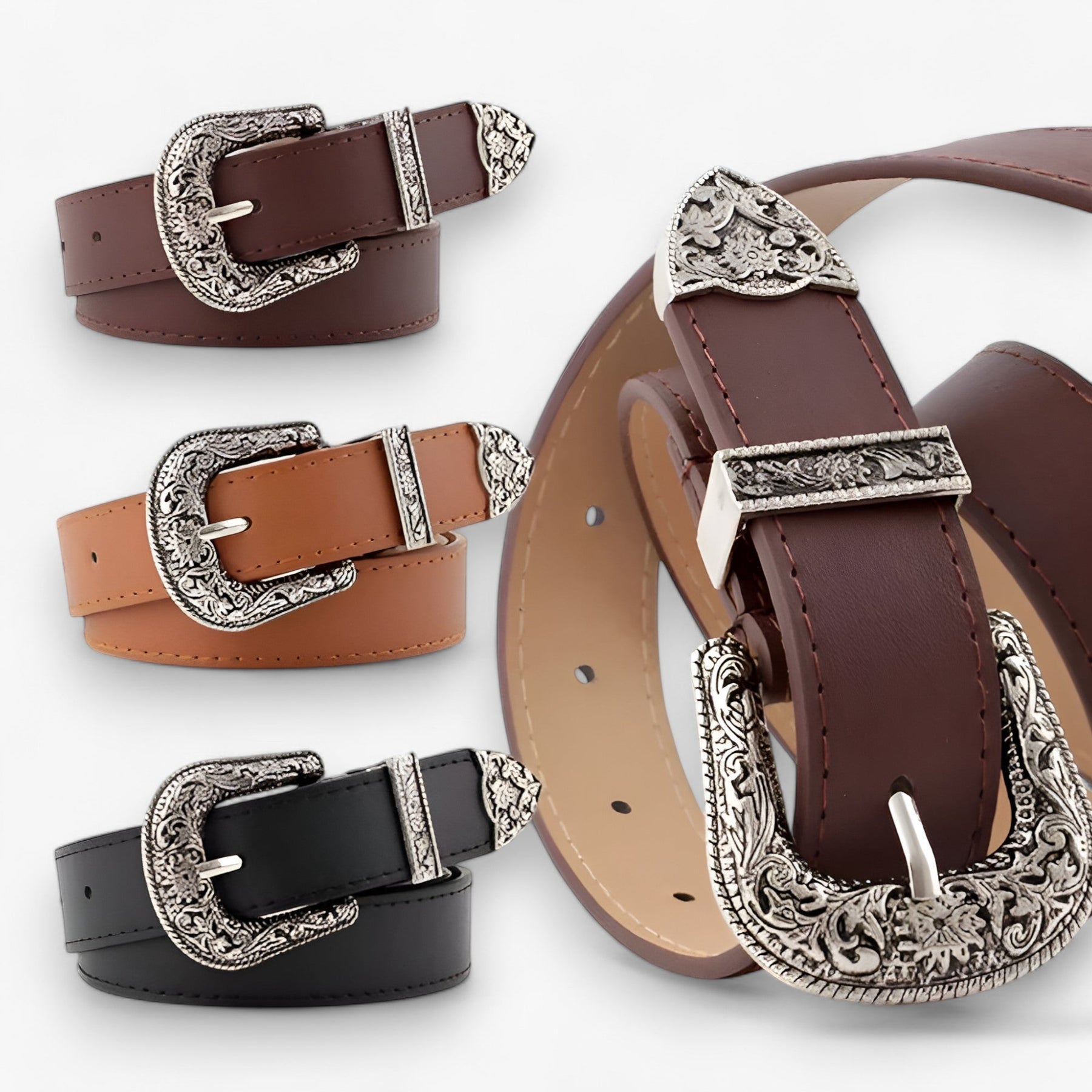 Belt : Leren Stilet Vintage-Stijl Zwart - Duurzame Dames Hakken in van Pantino