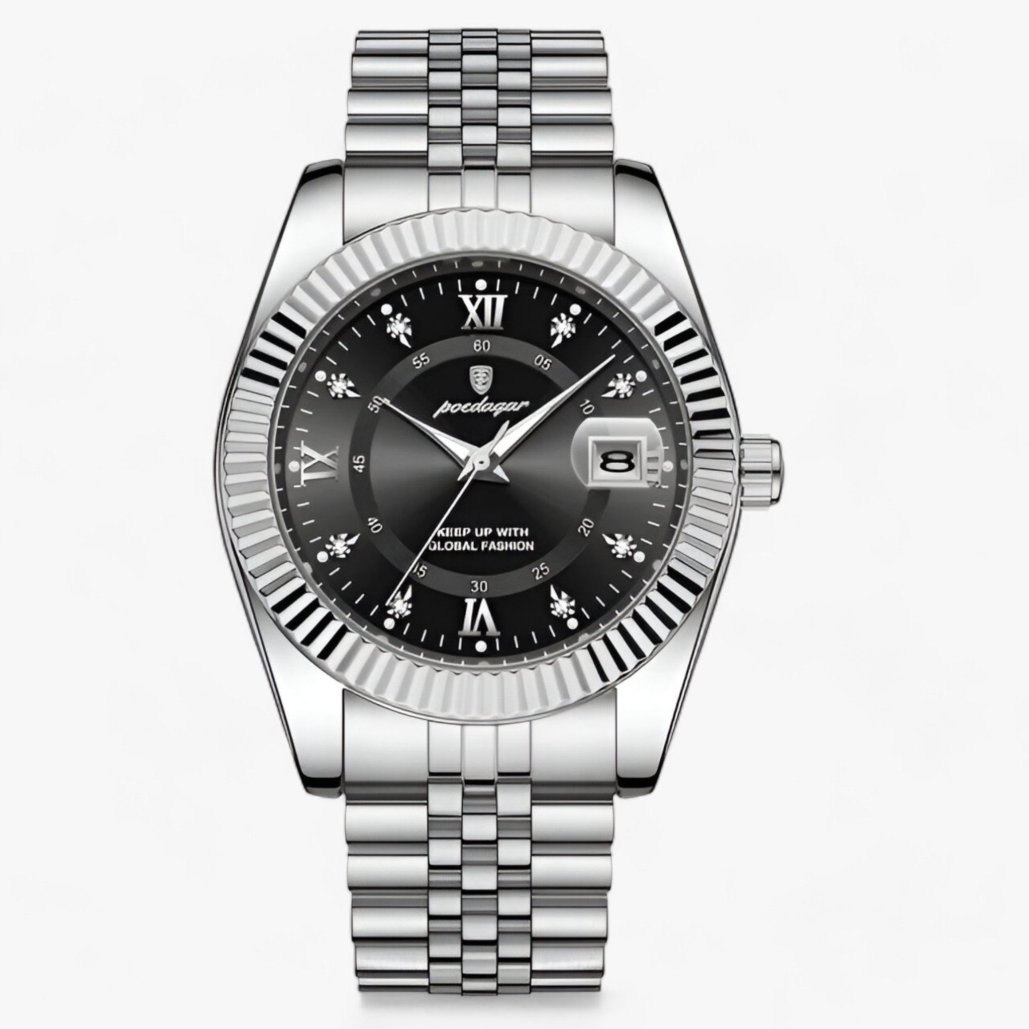 watches : Elegant Heren Quartz Horloge | Roestvrij staal Luxe afwerking in Zilver Zwart van Pantinoshop
