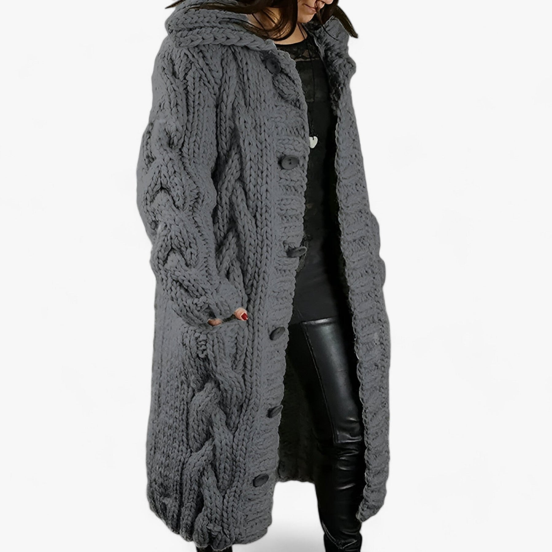 Cardigan : Oversized Cardigan - Moeiteloze Seizoensstijl - Geel in Donkergrijs van Pantino