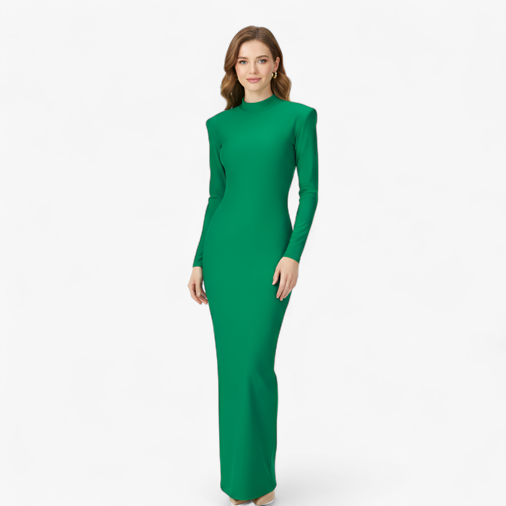dress : Maxi Jurk Dames Groen - Elegante met Lange Mouwen in van Pantino