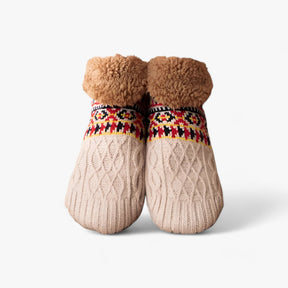 Socks : Sokken Marineblauw-Jacquard - Flauschige Thermosokken - Gezellige Warmte en Antislip (1 Paar + 1 Paar Gratis) in Koffie-Jacquard van Pantino