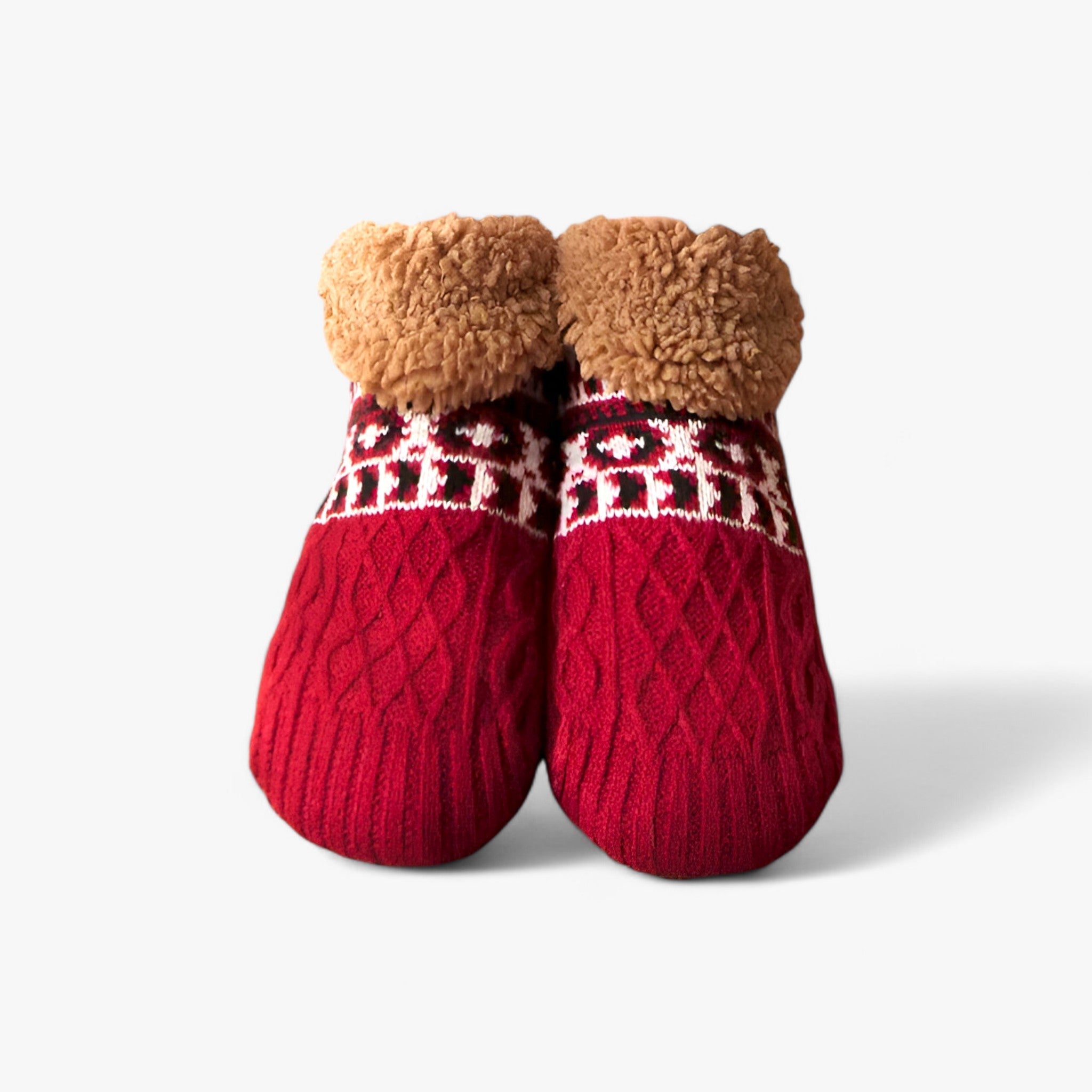 Socks : Sokken Marineblauw-Jacquard - Flauschige Thermosokken - Gezellige Warmte en Antislip (1 Paar + 1 Paar Gratis) in Bourgogne-Jacquard van Pantino