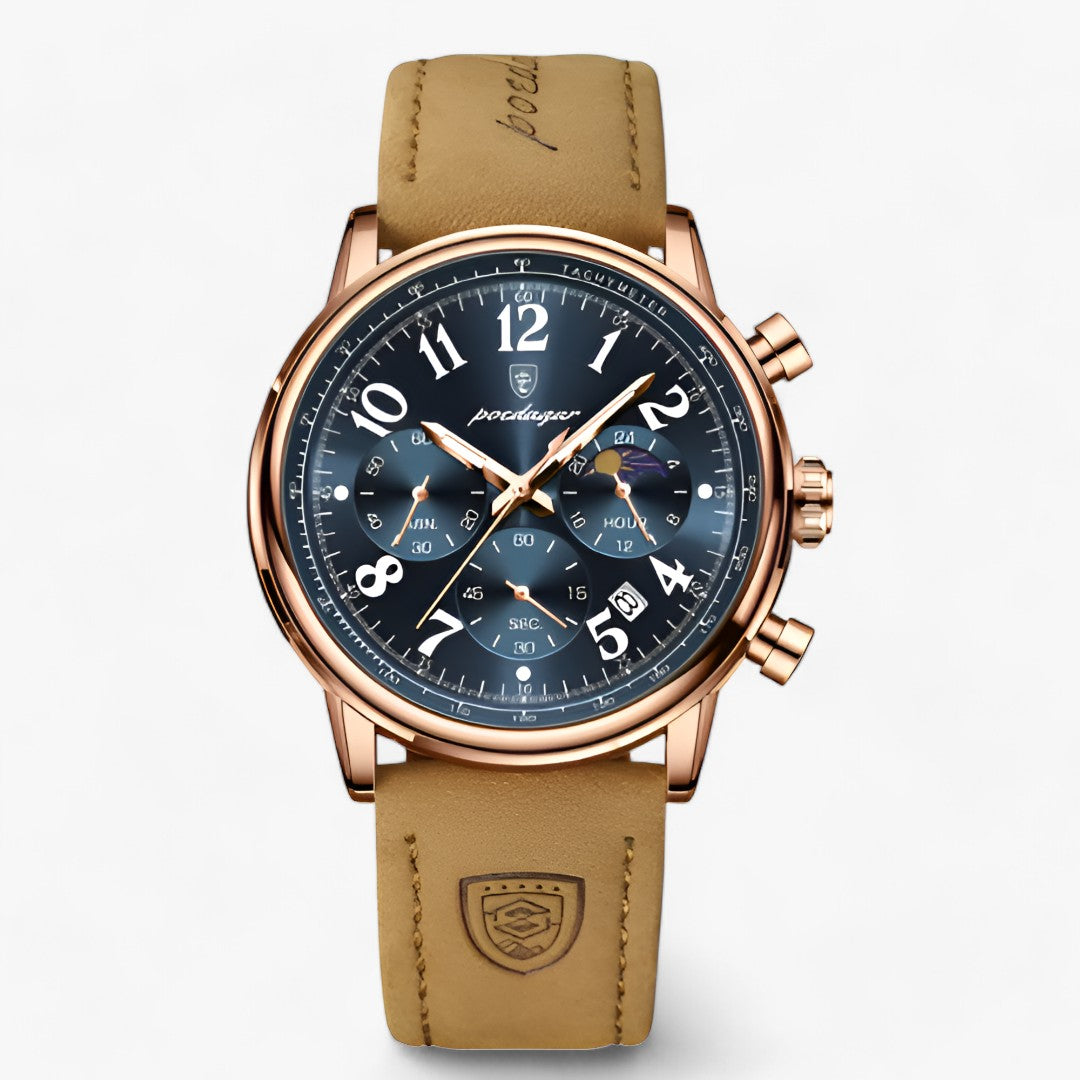 watches : Horloge Roségoud Bruin - Luxe Militair Sporthorloge - Waterdicht & Lichtgevend in van Pantino