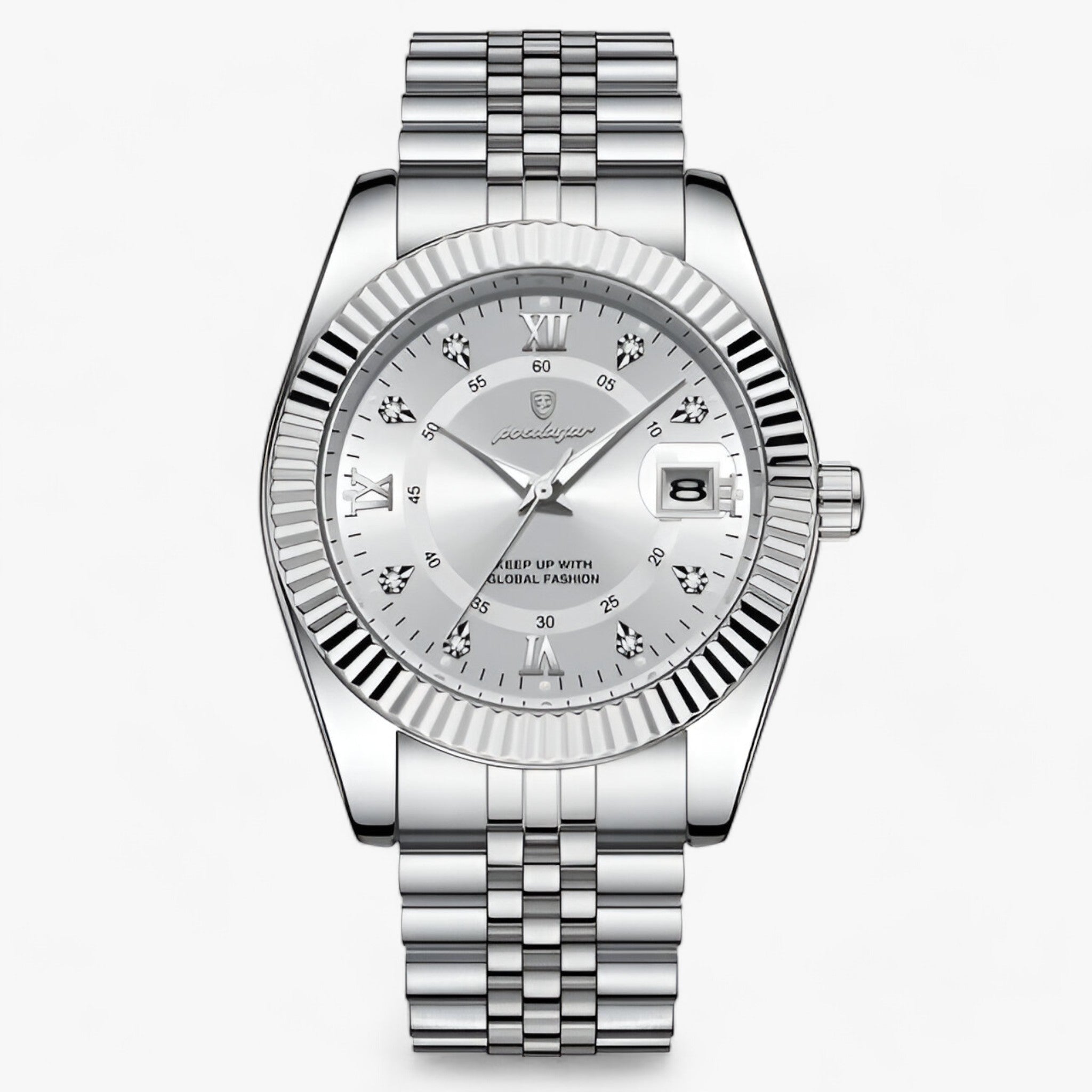 watches : Elegant Heren Quartz Horloge | Roestvrij staal Luxe afwerking in Zilver Wit van Pantinoshop