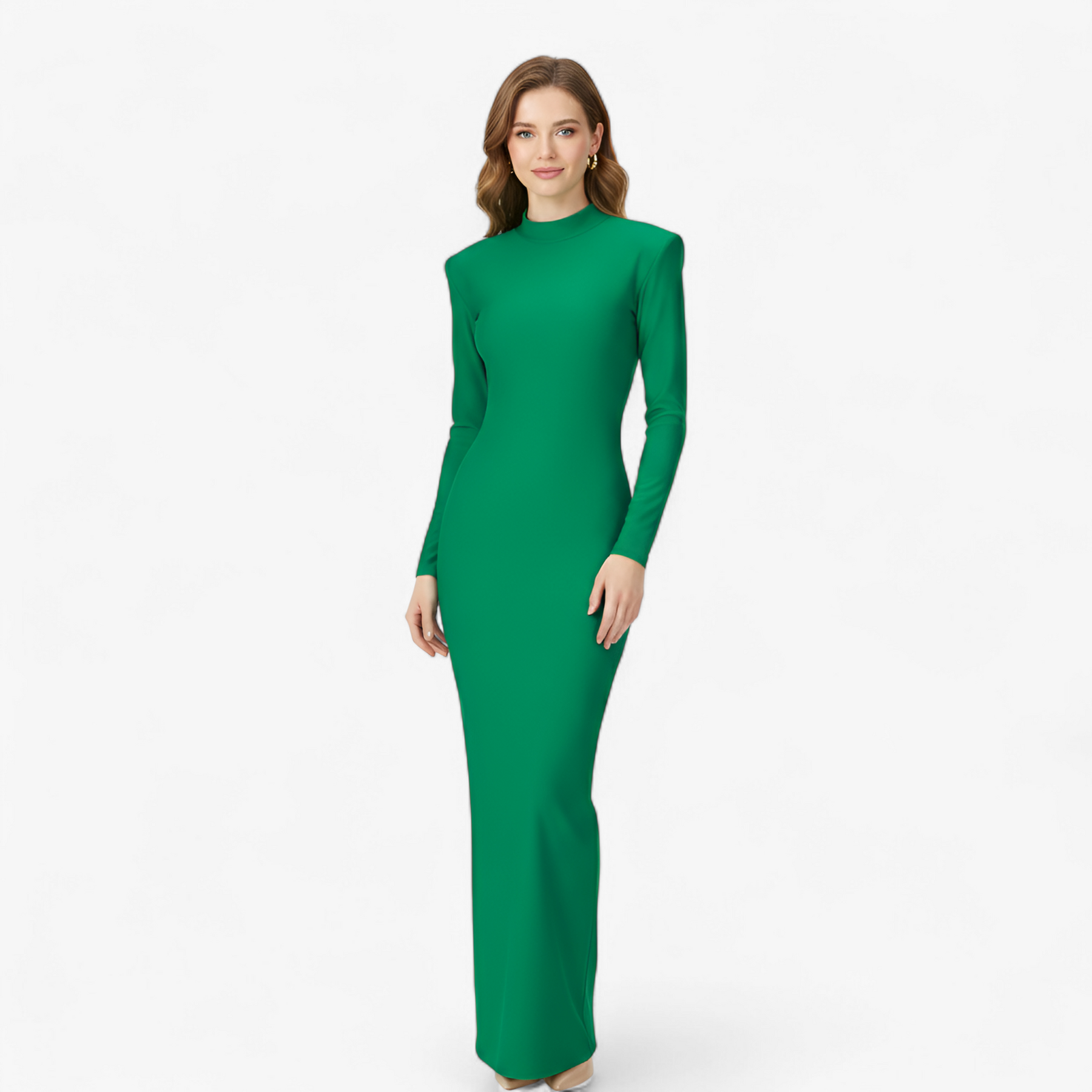 dress : Maxi Jurk Dames Groen - Elegante met Lange Mouwen in van Pantino