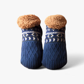 Socks : Sokken Marineblauw-Jacquard - Flauschige Thermosokken - Gezellige Warmte en Antislip (1 Paar + 1 Paar Gratis) in Blauw-Jacquard van Pantino