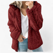 Jacket : Dames Wollen Jas Lichtgrijs met Fleece Voering - Warme Winterjas in Rood van Pantino