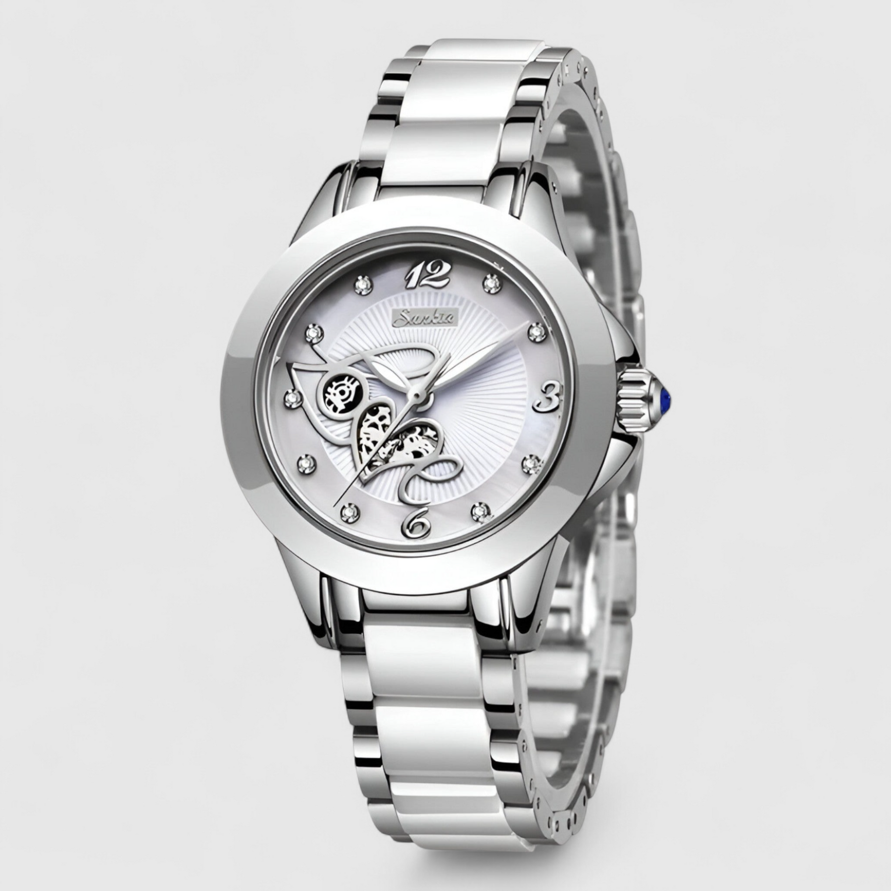 watches : Keramische Klok - Tijdloze Schoonheid en Betrouwbaarheid - Zilver Zwart in Zilver Wit Hart van Pantino