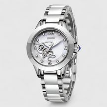 watches : Keramische Klok - Tijdloze Schoonheid en Betrouwbaarheid - Zilver Zwart in Zilver Wit Hart van Pantino