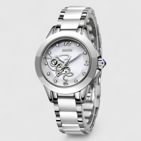 watches : Keramische Klok - Tijdloze Schoonheid en Betrouwbaarheid - Zilver Zwart in Zilver Wit Hart van Pantino