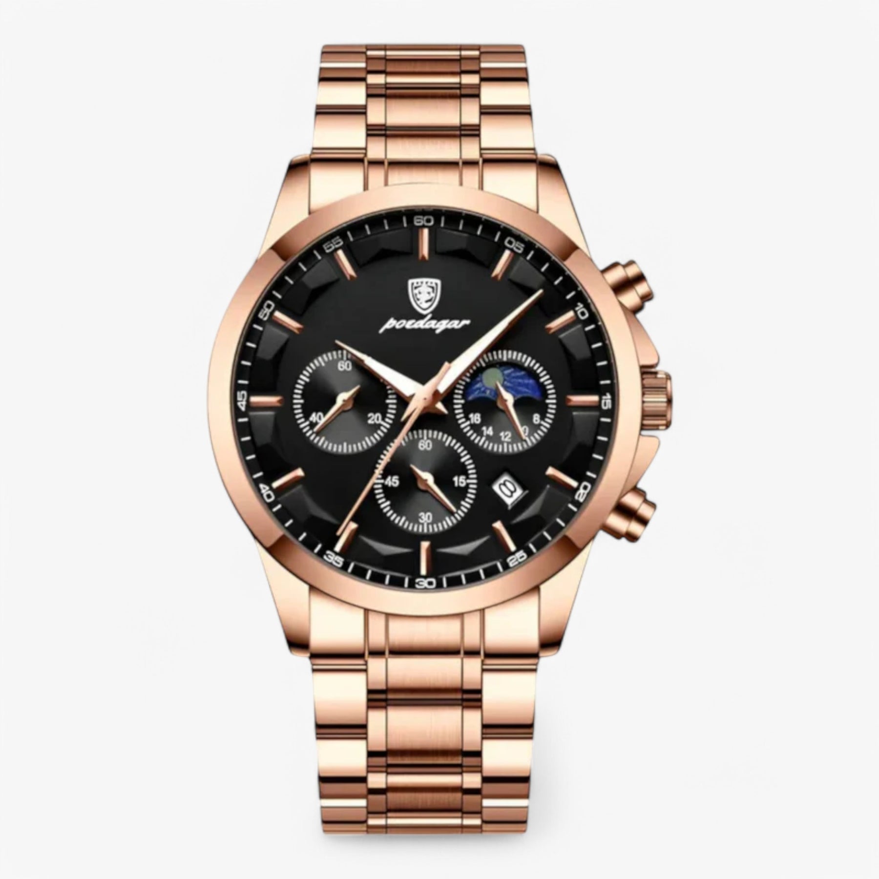 watches : Herenhorloge Zilver RVS - Klassiek Analoog Polshorloge met Schakelband in Zwart roségoud van Pantino