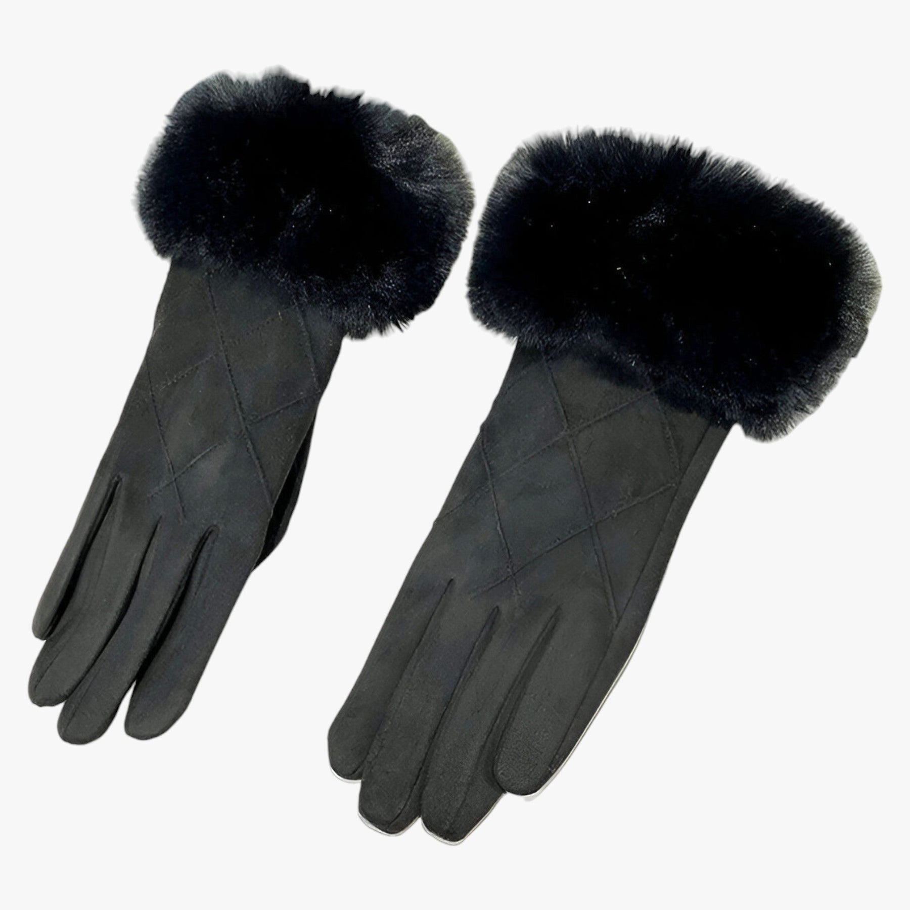 Gloves : Handschoenen Khaki - EleganceTouch - Winter Suede Plaid in Zwart van Pantino