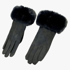 Gloves : Handschoenen Khaki - EleganceTouch - Winter Suede Plaid in Zwart van Pantino