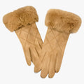 Guantes caqui - EleganceTouch - Invierno de ante con cuadros