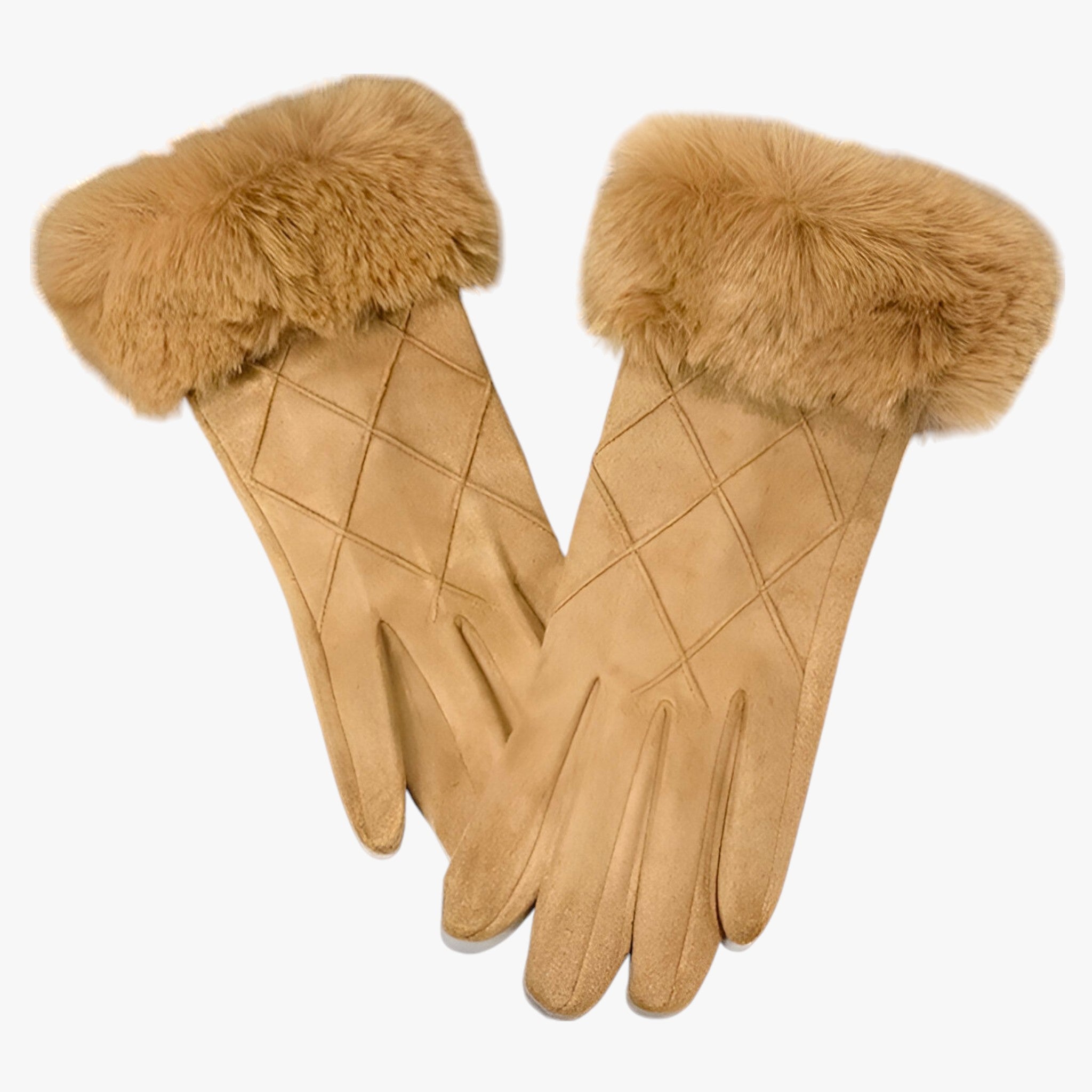 Gloves : Handschoenen Khaki - EleganceTouch - Winter Suede Plaid in Khaki van Pantino