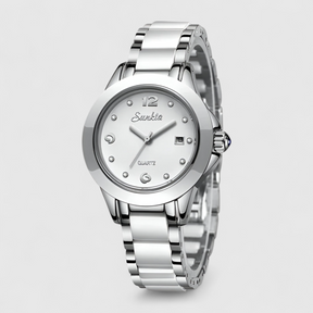 watches : Keramische Klok - Tijdloze Schoonheid en Betrouwbaarheid - Zilver Zwart in Zilver Wit van Pantino