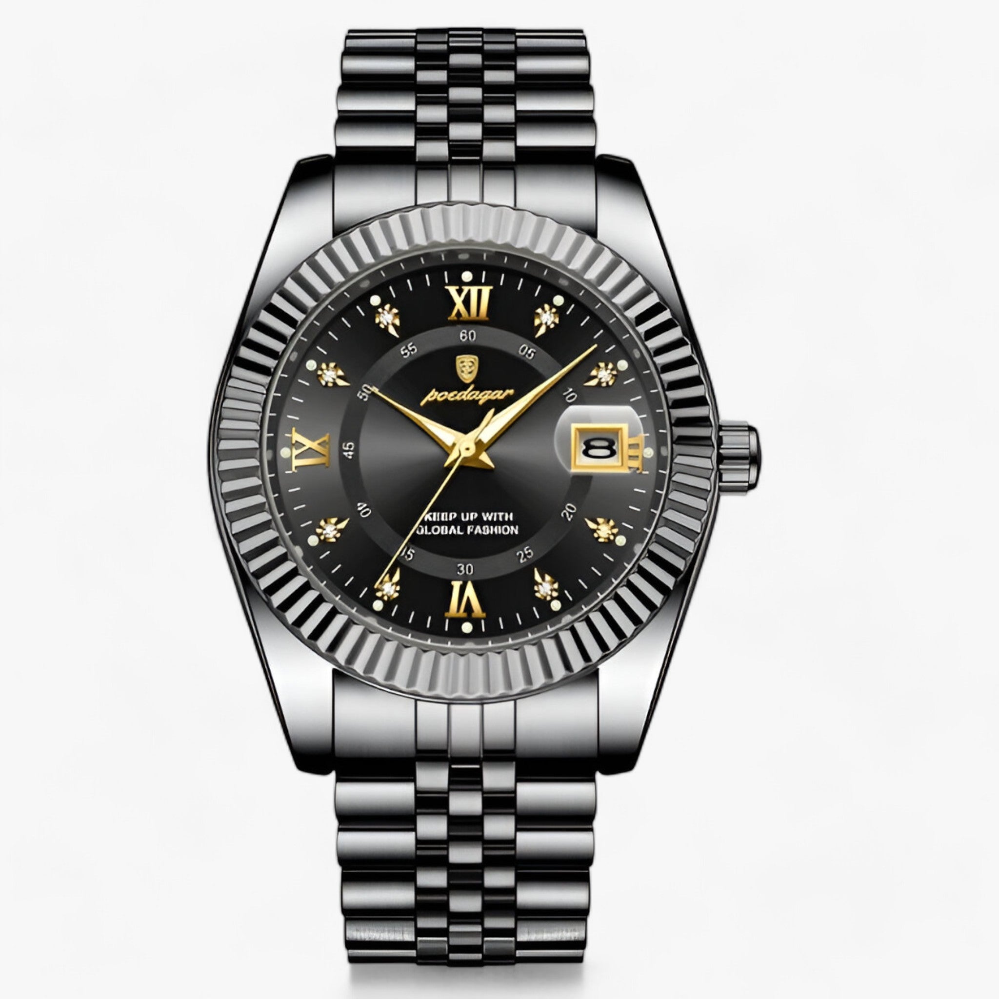 watches : Elegant Heren Quartz Horloge | Roestvrij staal Luxe afwerking in Zwart Zwart van Pantinoshop