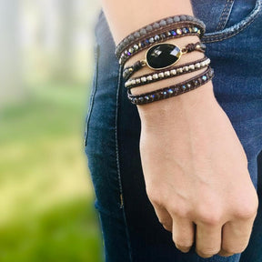 Bracelet : Onyx Maanlicht Beschermende Wikkelarmband in van Pantino