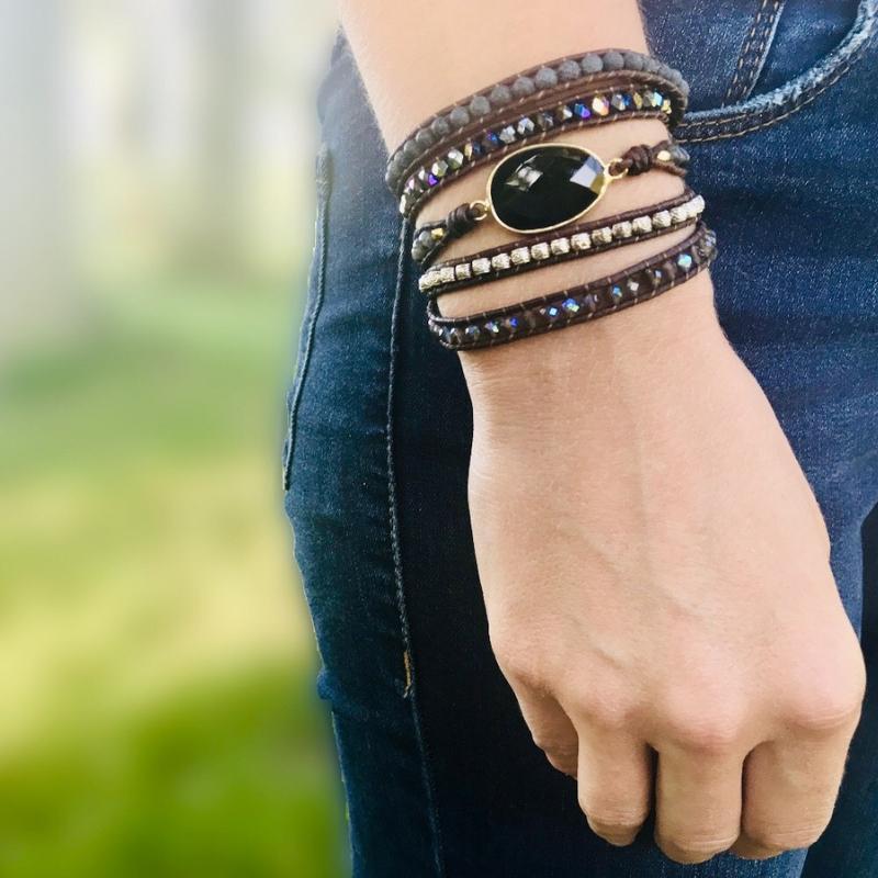 Bracelet : Onyx Maanlicht Beschermende Wikkelarmband in van Pantino