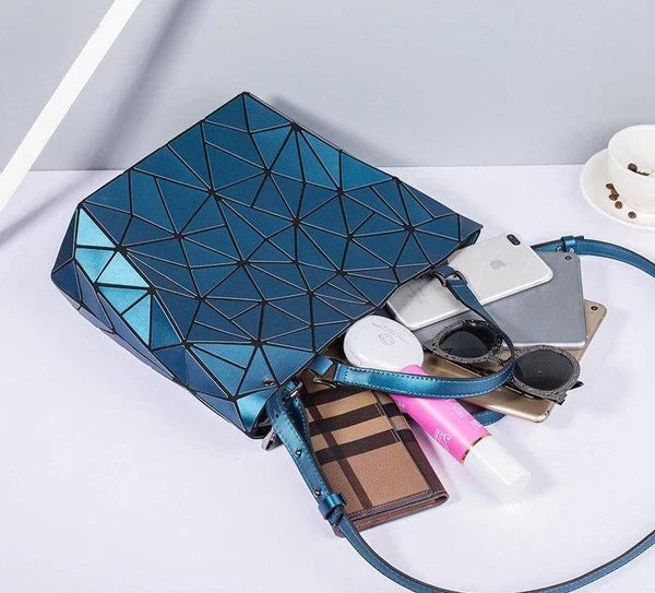bags : Gestructureerde Draagtas Dames Blauw - Geometrisch Patroon - Kunststof in van Pantino