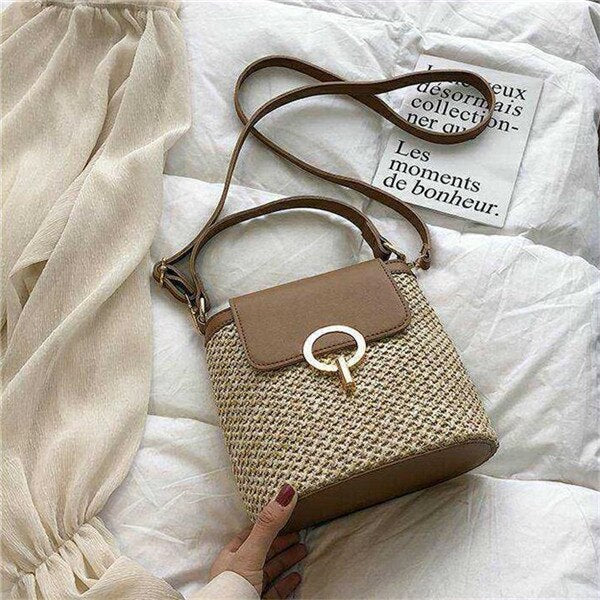 bags : Strandtas Dames - Handgeweven Stro Chique Zomer - Stro in Bruin van Pantino