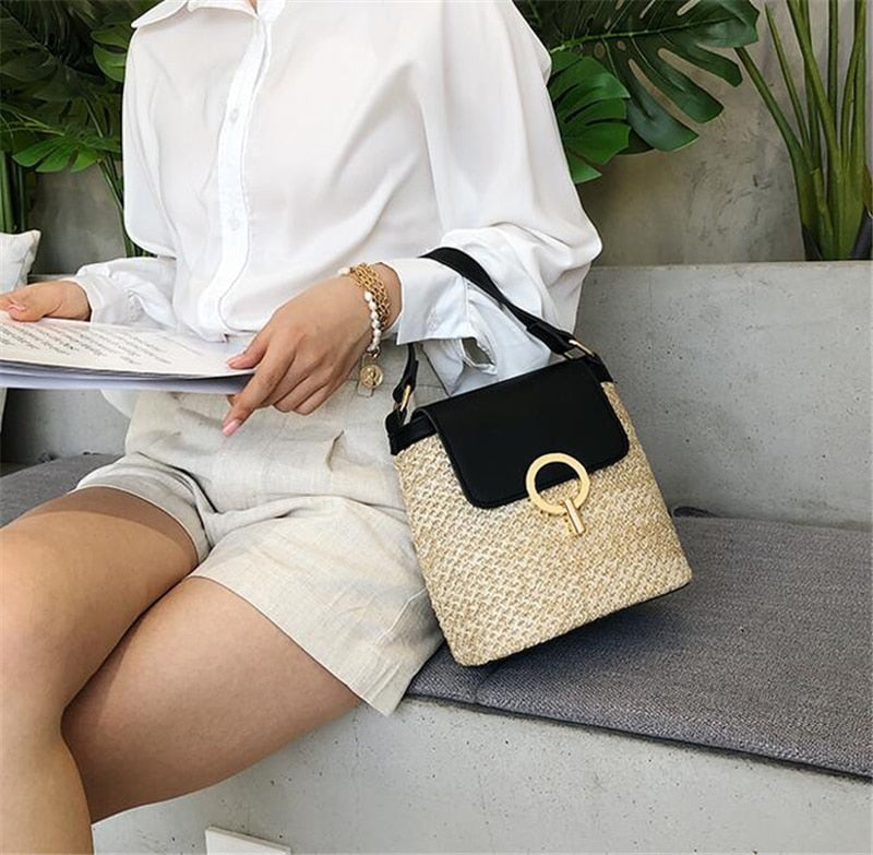 bags : Strandtas Dames - Handgeweven Stro Chique Zomer - Stro in Zwart van Pantino